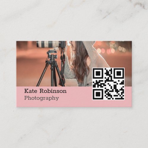 Photography QR Code Modern Pink Photographer  Business Card