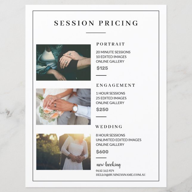 PHOTOGRAPHY SESSION PRICE LIST (Front)
