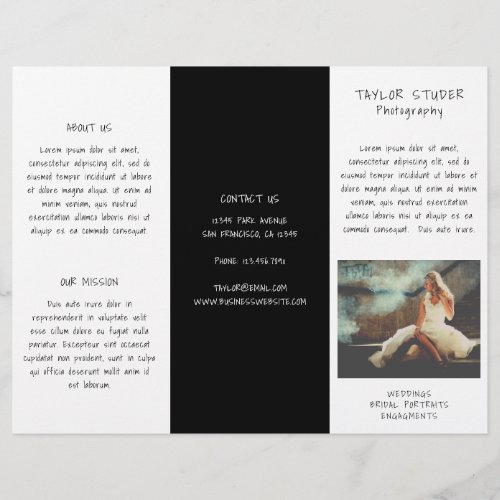 Photography Simple Black White Trifold Brochure