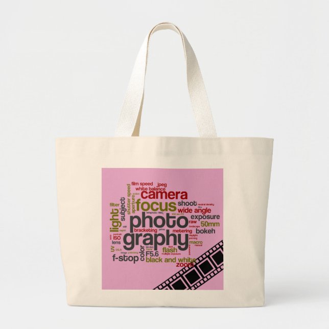 Photography Text Art - Pink Large Tote Bag (Front)