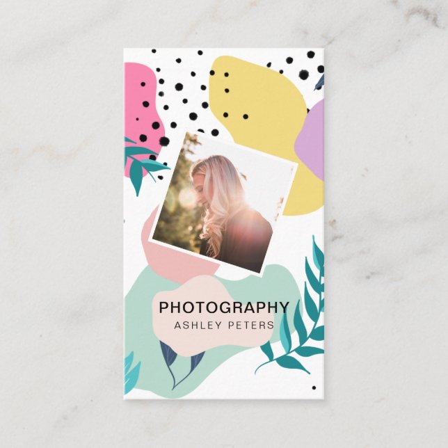 Photography tropical shapes pastel chic photo business card (Front)