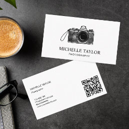 Photography Vintage Watercolor  Camera QR Code Business Card