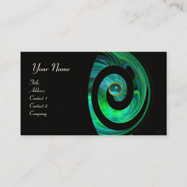 PHOTON SWIRL GEM MONOGRAM black  green blue Business Card (Front)