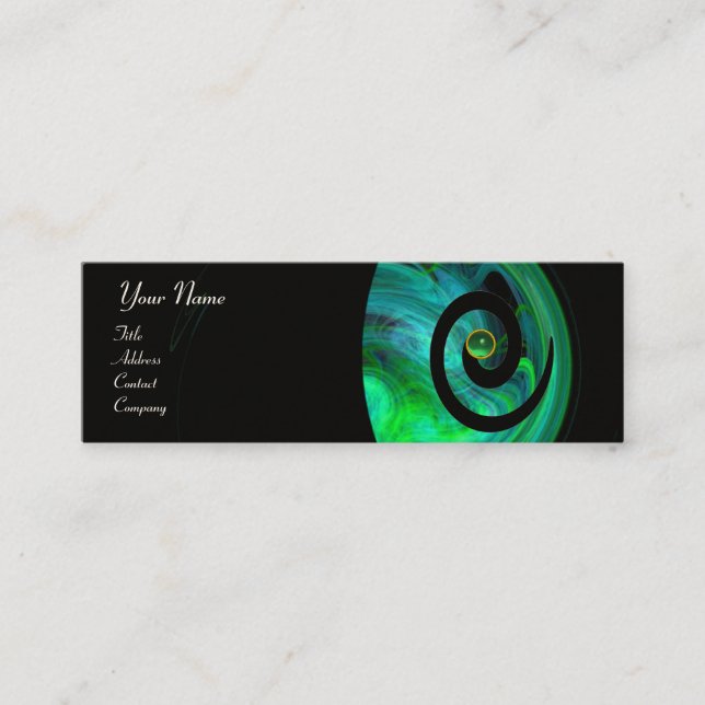 PHOTON SWIRL GEM MONOGRAM black  green Mini Business Card (Front)