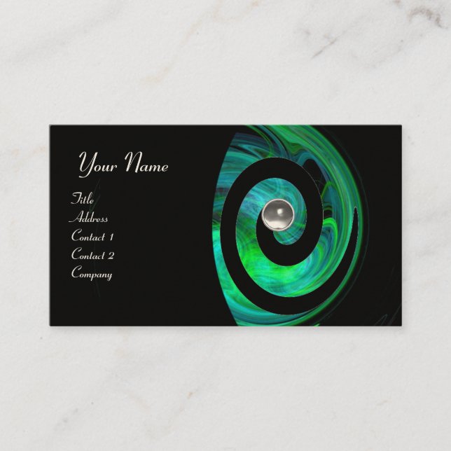 PHOTON SWIRL GEM MONOGRAM black  green white Business Card (Front)