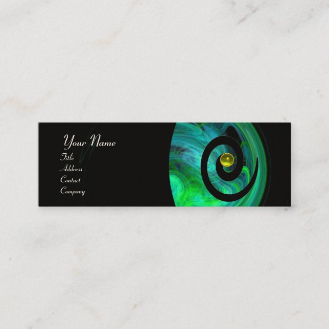 PHOTON SWIRL GEM MONOGRAM black  green yellow Mini Business Card (Front)