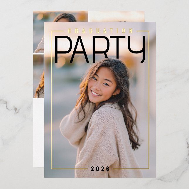 PhotoPop Chic Graduation Party Foil Invitation (Front/Back)