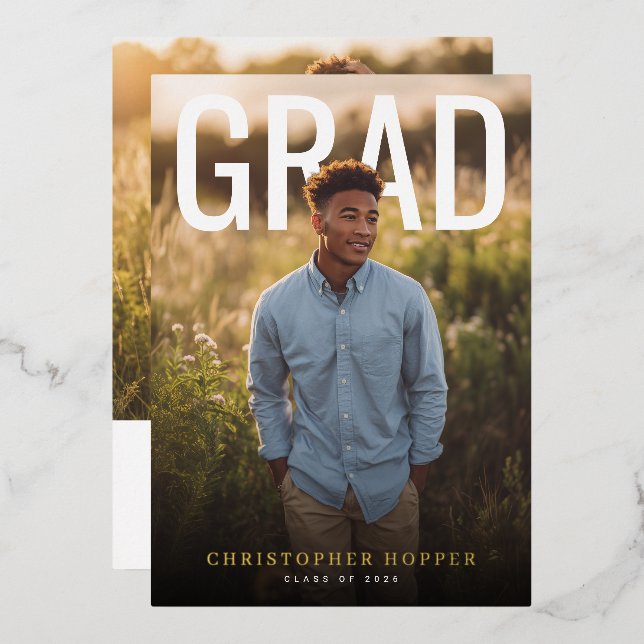 PhotoPop Contemporary Graduation Party Foil Invitation (Front/Back)