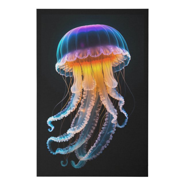 Photoreal Orange, Blue, Purple Jellyfish Faux Canvas Print (Front)
