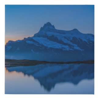 Photorealistic Blue Mountain Sunset Water Faux Canvas Print