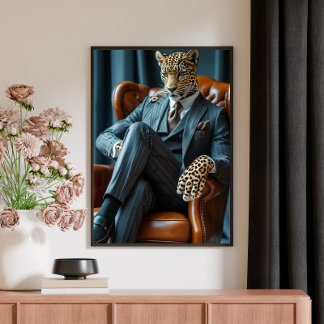 Photorealistic Bossy Leopard Digital Art Canvas Print