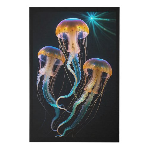 Photorealistic Orange and Blue Jellyfish Faux Canvas Print