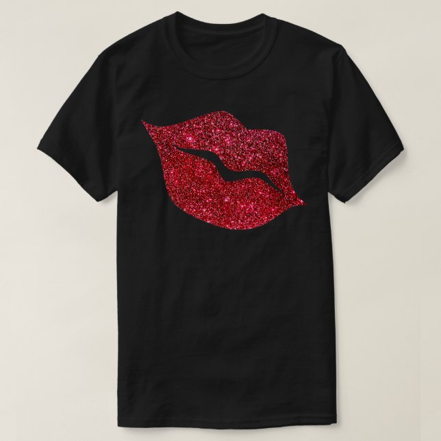 Photorealistic Red Glitter Lips T-Shirt (Design Front)