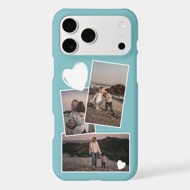 Photos And Heart On Light Turquoise Teal Blue Case-Mate iPhone Case (Back)