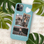 Photos And Heart On Light Turquoise Teal Blue iPhone 11 Pro Max Case<br><div class="desc">Decorative,  pretty elegant light teal blue green gray colored cellphone case with room to customize or personalize with three pictures of your choice. Decorated with cute hearts and sweet We Love You quote text in an elegant and stylish handwritten style calligraphy font type.</div>