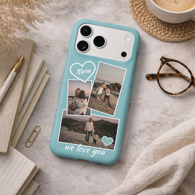 Photos And Heart On Light Turquoise Teal Blue iPhone Case (Creator Uploaded)