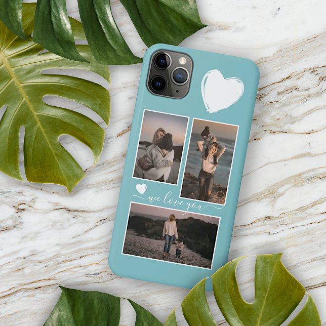 Photos And Heart On Light Turquoise Teal Blue iPhone Case (Creator Uploaded)