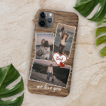 Photos And Heart On Rustic Woodgrain Pattern iPhone 11 Pro Max Case<br><div class="desc">Decorative faux rustic brown woodgrain texture pattern cellphone case. With room to easily customize or personalize with three pictures and (limited) text of your choice. Decorated with cute hearts and sweet We Love You quote text in an elegant and stylish handwritten style calligraphy font type. Unique keepsake, birthday, anniversary, Mother's...</div>