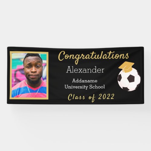 Photos Black and Gold Congrats Grad Soccer Ball Banner