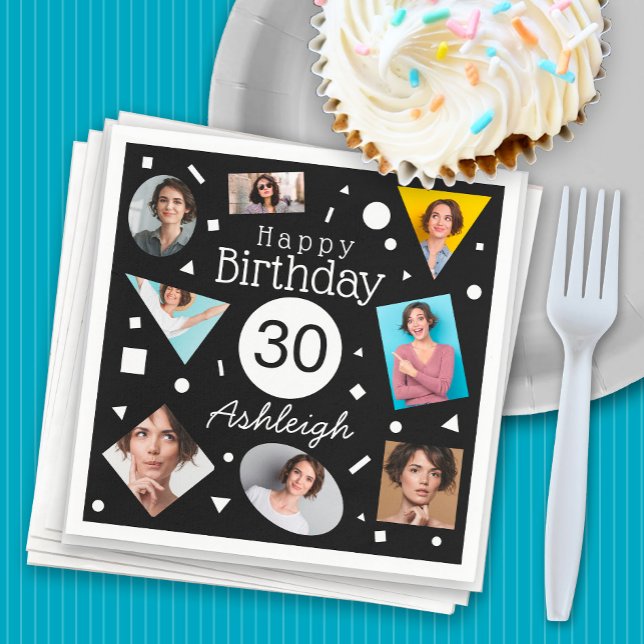 Photos Black White Confetti Name 30th Birthday  Napkins (Creator Uploaded)