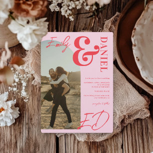 Photos bold names script arch retro pink wedding invitation