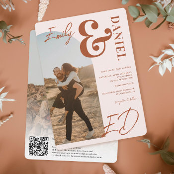 Photos Bold Names Script Arch Terracotta Wedding Invitation by girly_trend at Zazzle