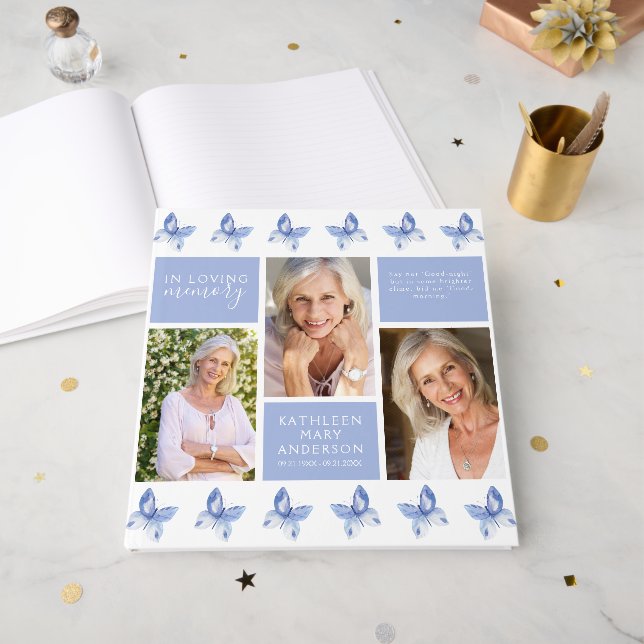 Photos Butterflies Verse Memorial Funeral  Guest Book (Front Open)