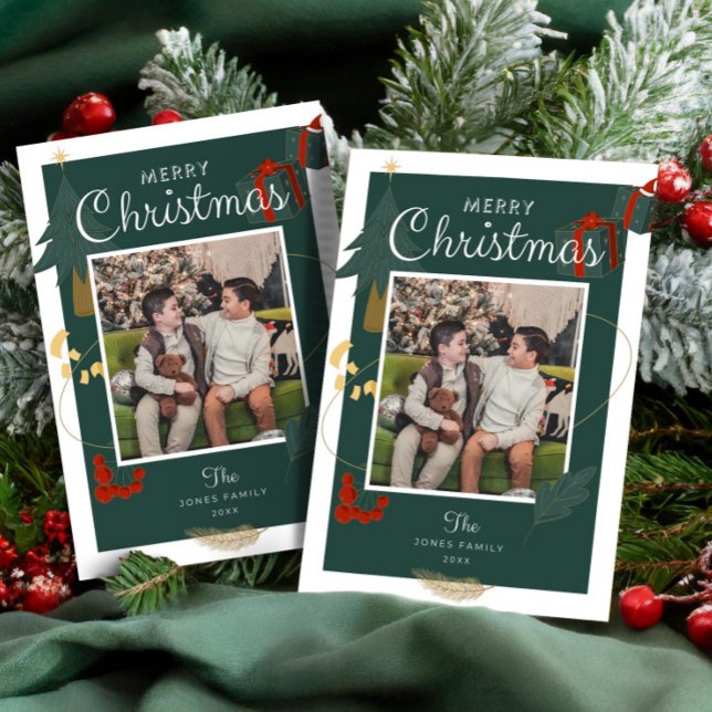 Photos Christmas Family Magic Green Red Holiday (Photos Christmas Family Magic Green Red Holiday Modern holiday greeting card )