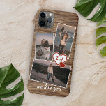 Photos For Mom Dad And Love Heart On Wood Pattern iPhone 11 Pro Max Case<br><div class="desc">Decorative faux rustic brown woodgrain texture pattern cellphone case. With room to easily customize or personalize with three pictures and (limited) text of your choice. Decorated with cute hearts and sweet We Love You quote text in an elegant and stylish handwritten style calligraphy font type. Unique keepsake, birthday, anniversary, Mother's...</div>