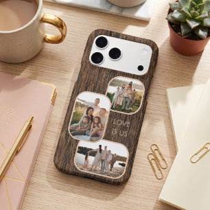 Photos For Mom Dad And Love Text On Wood Pattern iPhone 17 Pro Max Case