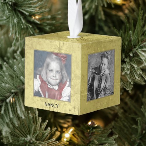 Photos Four Goldem Christmas Abstract Frames Cube Ornament