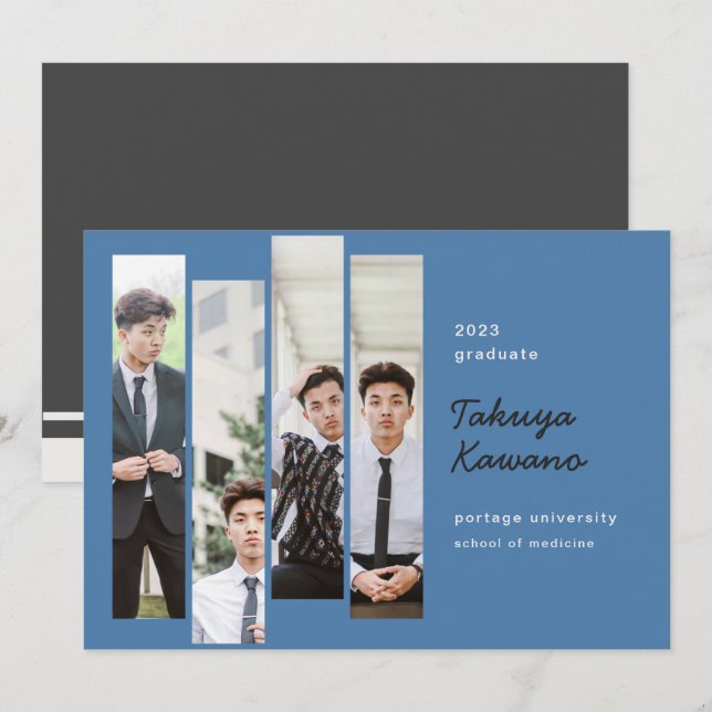 Photos Graduation Cobalt Blue Black  Announcement (Front/Back)