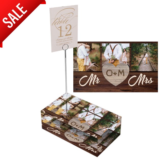 Photos Monogram Initials Mr Mrs Rustic Table  Place Card Holder (Creator Uploaded)