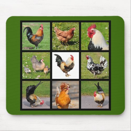 Photos mosaic of roosters and hens mouse pad