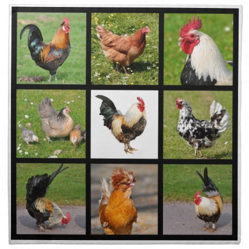 Photos mosaic of roosters and hens napkin
