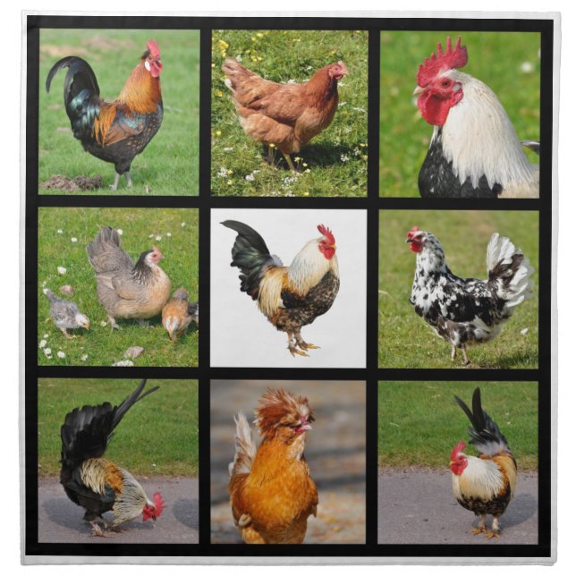 Photos mosaic of roosters and hens napkin (Front)