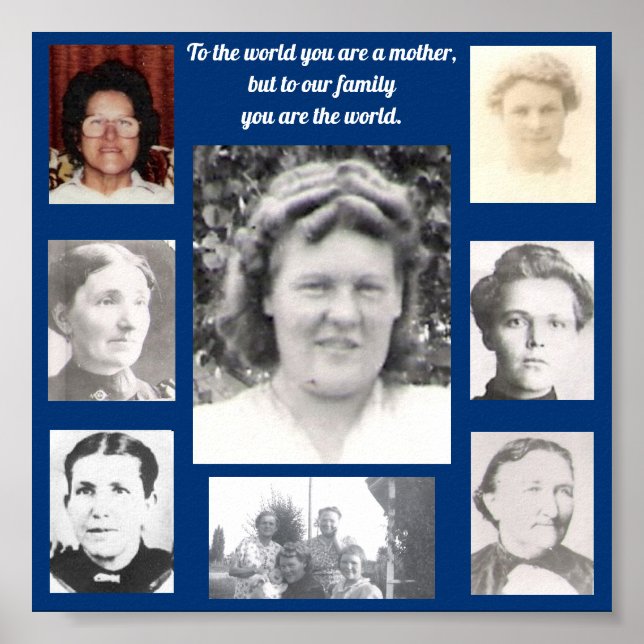 Photos of Mothers Quote Collage Blue Frame Poster (Front)