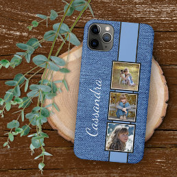 Photos On Rustic Fashionable Blue Denim Pattern iPhone 11 Pro Max Case