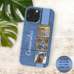 Photos On Rustic Fashionable Blue Denim Pattern iPhone 13 Pro Max Case