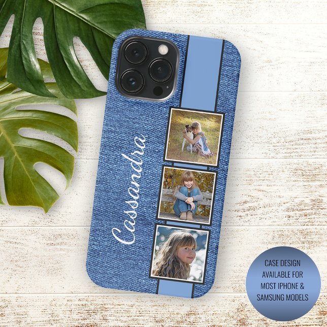 Photos On Rustic Fashionable Blue Denim Pattern iPhone Case (Creator Uploaded)