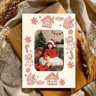 Photos Playful Hand Drawn Red Whimsical Christmas Holiday Card