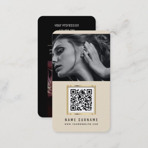 photos qr code scannable barcode modern beige business card