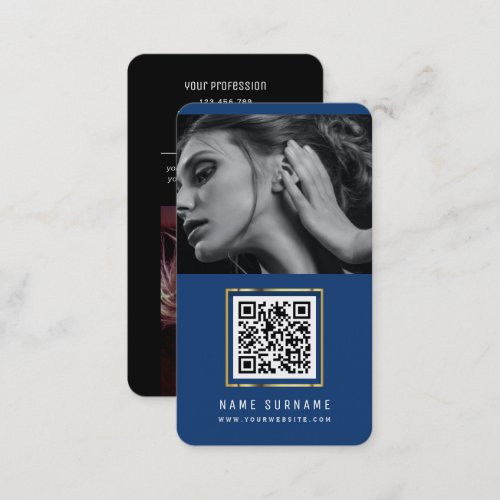 photos qr code scannable barcode modern blue business card