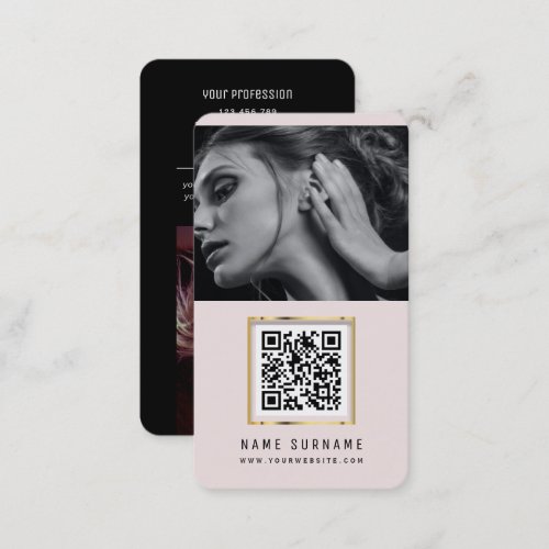 photos qr code scannable barcode modern blush pink business card