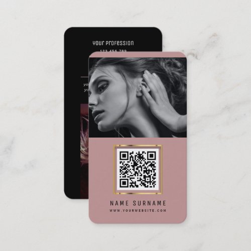 photos qr code scannable barcode modern dusty pink business card