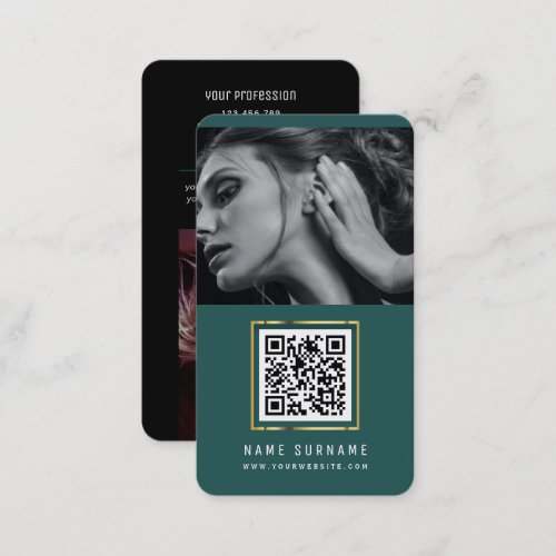 photos qr code scannable barcode modern emerald business card