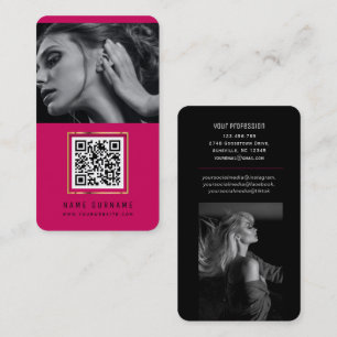 photos qr code scannable barcode modern hot pink business card