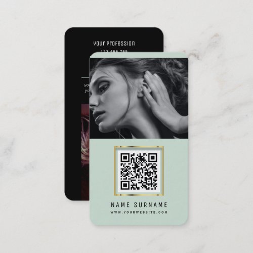 photos qr code scannable barcode modern mint busin business card