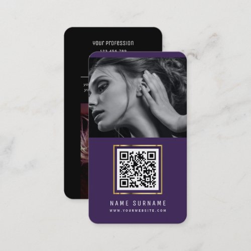 photos qr code scannable barcode modern purple business card