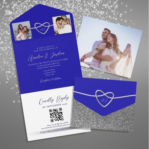 Photos Royal Blue Wedding QR Code All In One Invitation